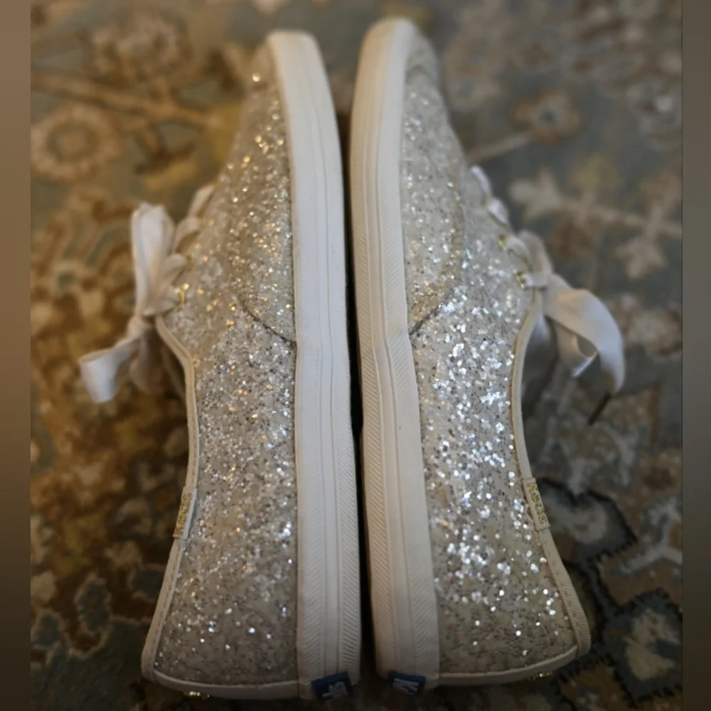 Keds X Kate Spade Silver Glitter White Sequin Sneakers White Laces Size 8 Bridal
